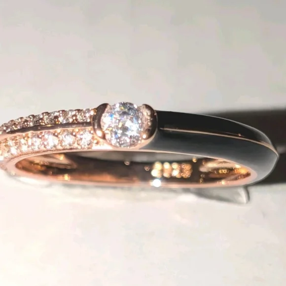 Women's 925 Sterling Silver Pavé BlackGolden Dual Cubic Zirconia Dainty Ring Sz6 - Picture 7 of 17